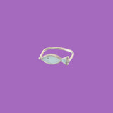 Handcrafted brass rings, shaped like graceful light blue flounder fish