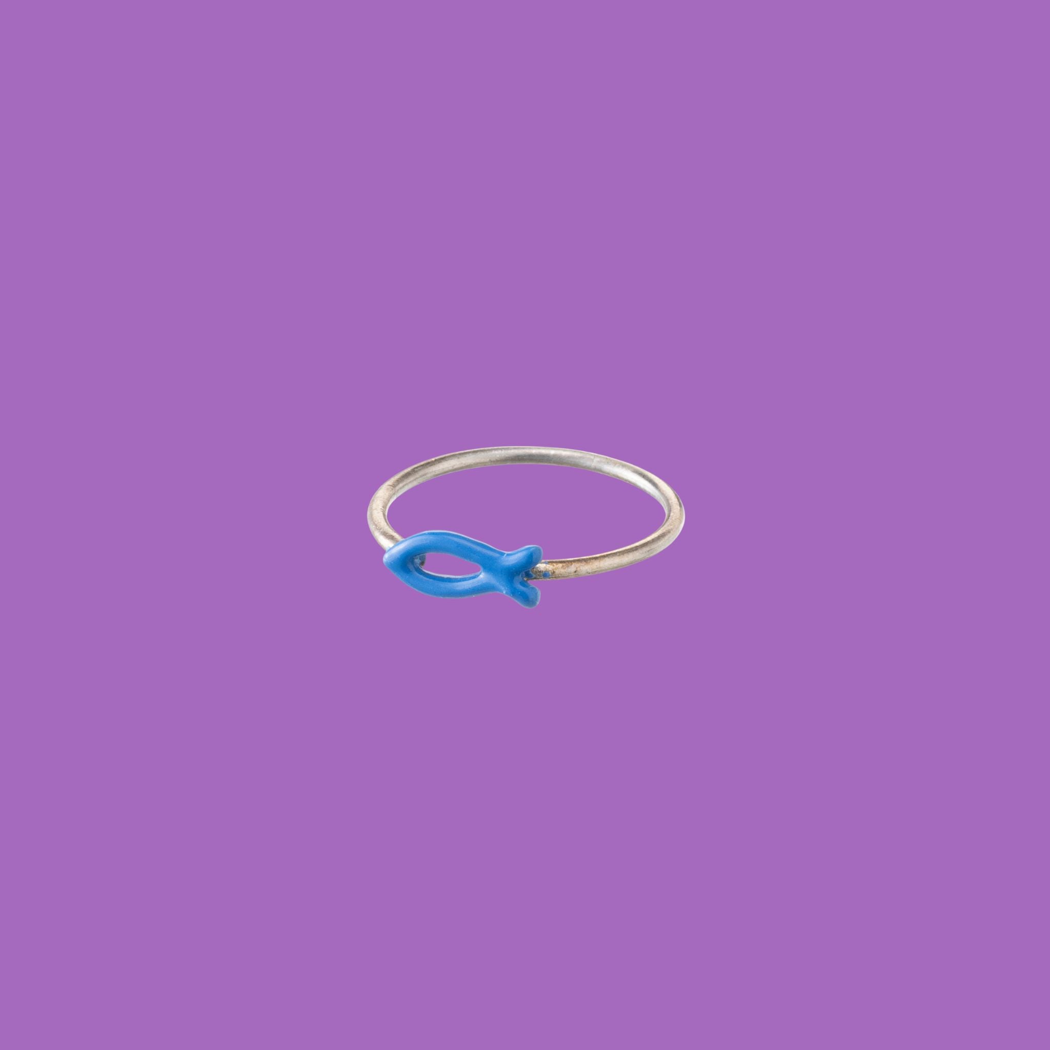 L'anello Dory in ottone presenta un dettaglio a forma di pesce blu.