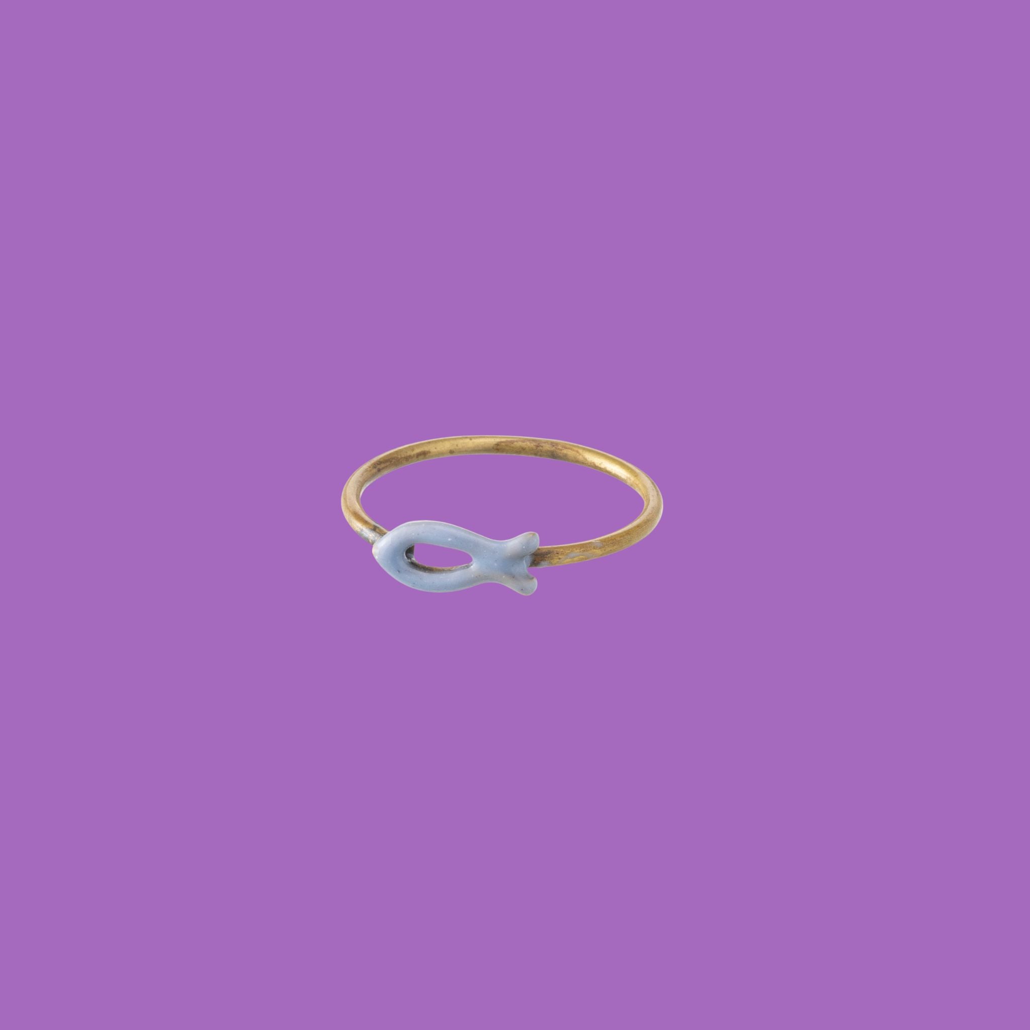 L'anello in ottone Dory presenta un accento a forma di pesce di carta da zucchero.