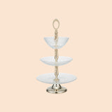 Brass cake stand with three glass shelves