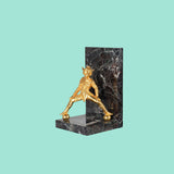 Black marble bookend with brass jester